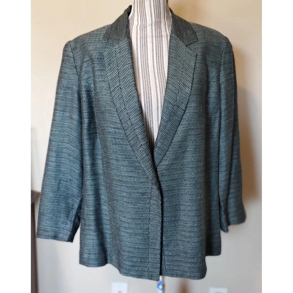 TAMOTSU button‎ front lagenlook Green minimalist jacket linen Blend Lined Sz 14